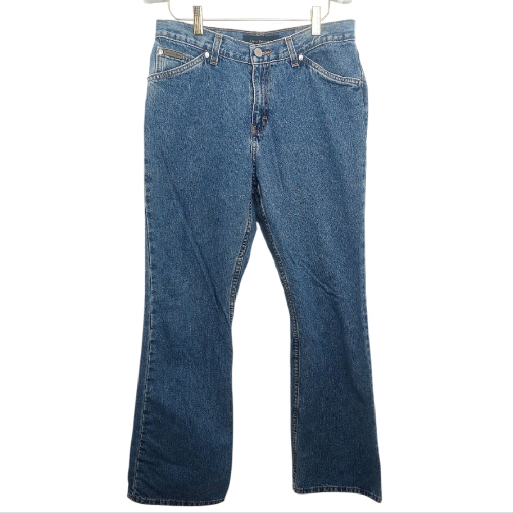 Calvin Klein Women's Size 10 Jeans Flare Blue Demin High Rise Double Stone Wash